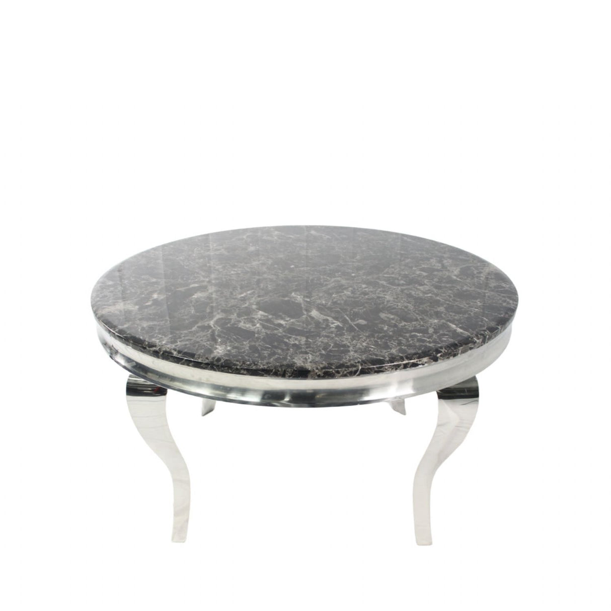 Luxury Grey Marble Effect Round Dining Table with Chrome Curved Legs