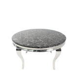 Luxury Grey Marble Effect Round Dining Table with Chrome Curved Legs