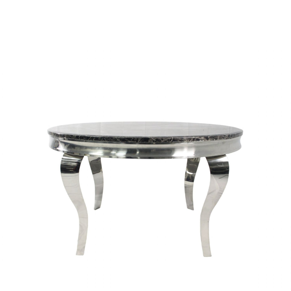Luxury Grey Marble Effect Round Dining Table with Chrome Curved Legs