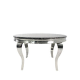 Luxury Grey Marble Effect Round Dining Table with Chrome Curved Legs