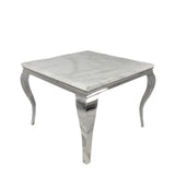 Luxury Grey Marble Top 1m Square Dining Table with Chrome Italian Style Legs