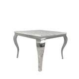Luxury Grey Marble Top 1m Square Dining Table with Chrome Italian Style Legs