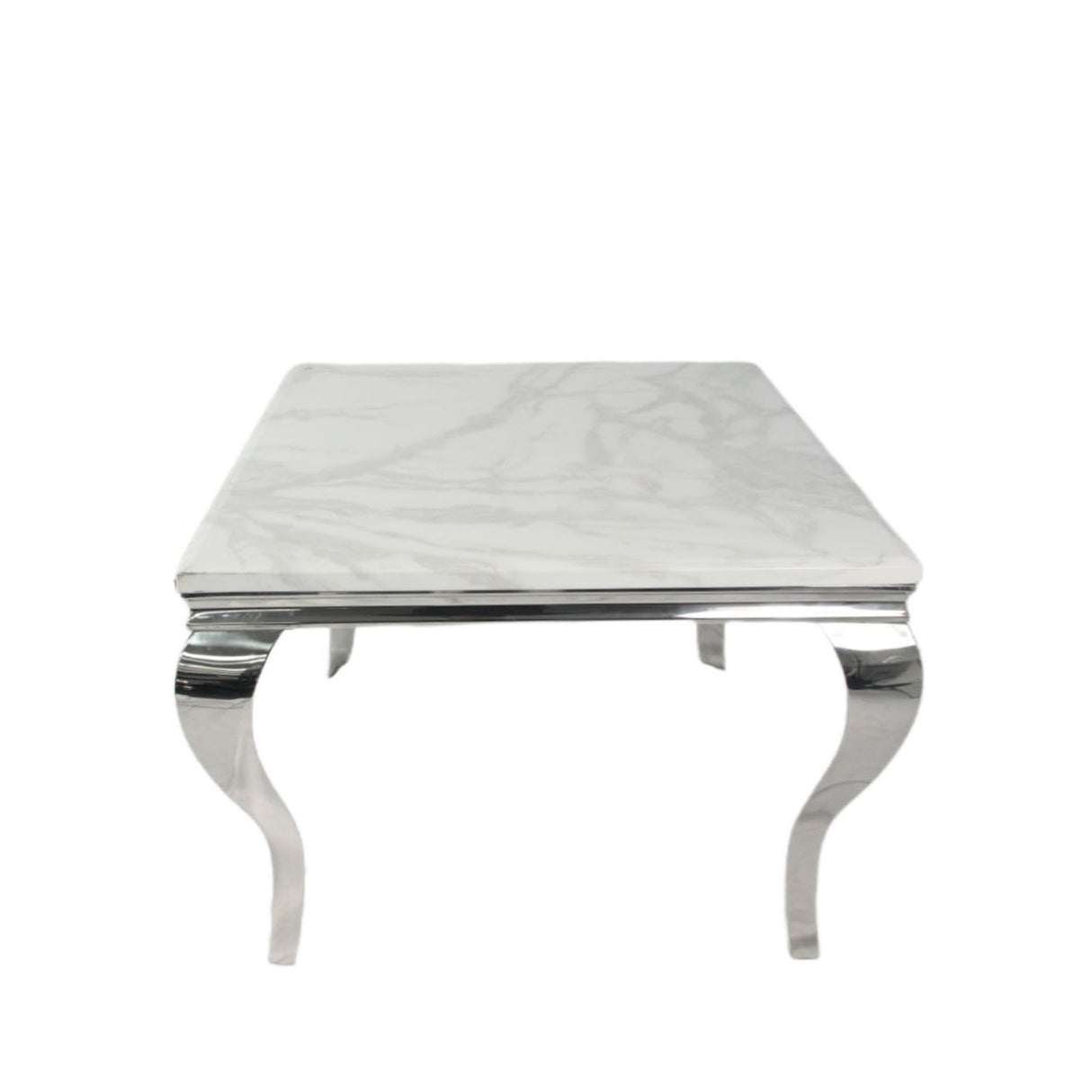 Luxury Grey Marble Top 1m Square Dining Table with Chrome Italian Style Legs