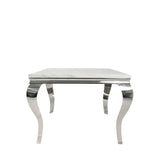 Luxury Grey Marble Top 1m Square Dining Table with Chrome Italian Style Legs