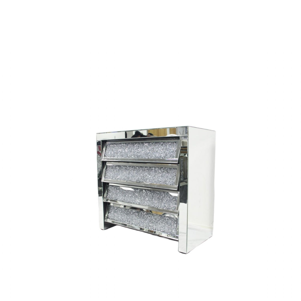 Mirrored 4 Drawer Bedside Cabinet with Crushed Crystal Drawer Fronts