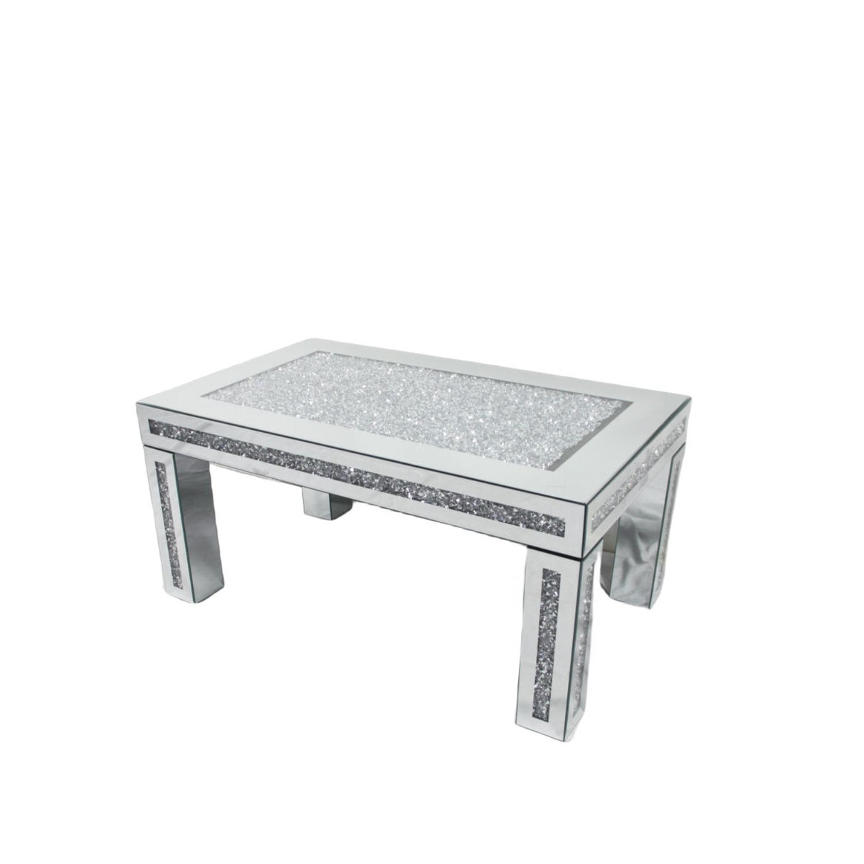 Silver Mirrored Crush Diamond Coffee Table with Glass Top