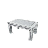 Silver Mirrored Crush Diamond Coffee Table with Glass Top