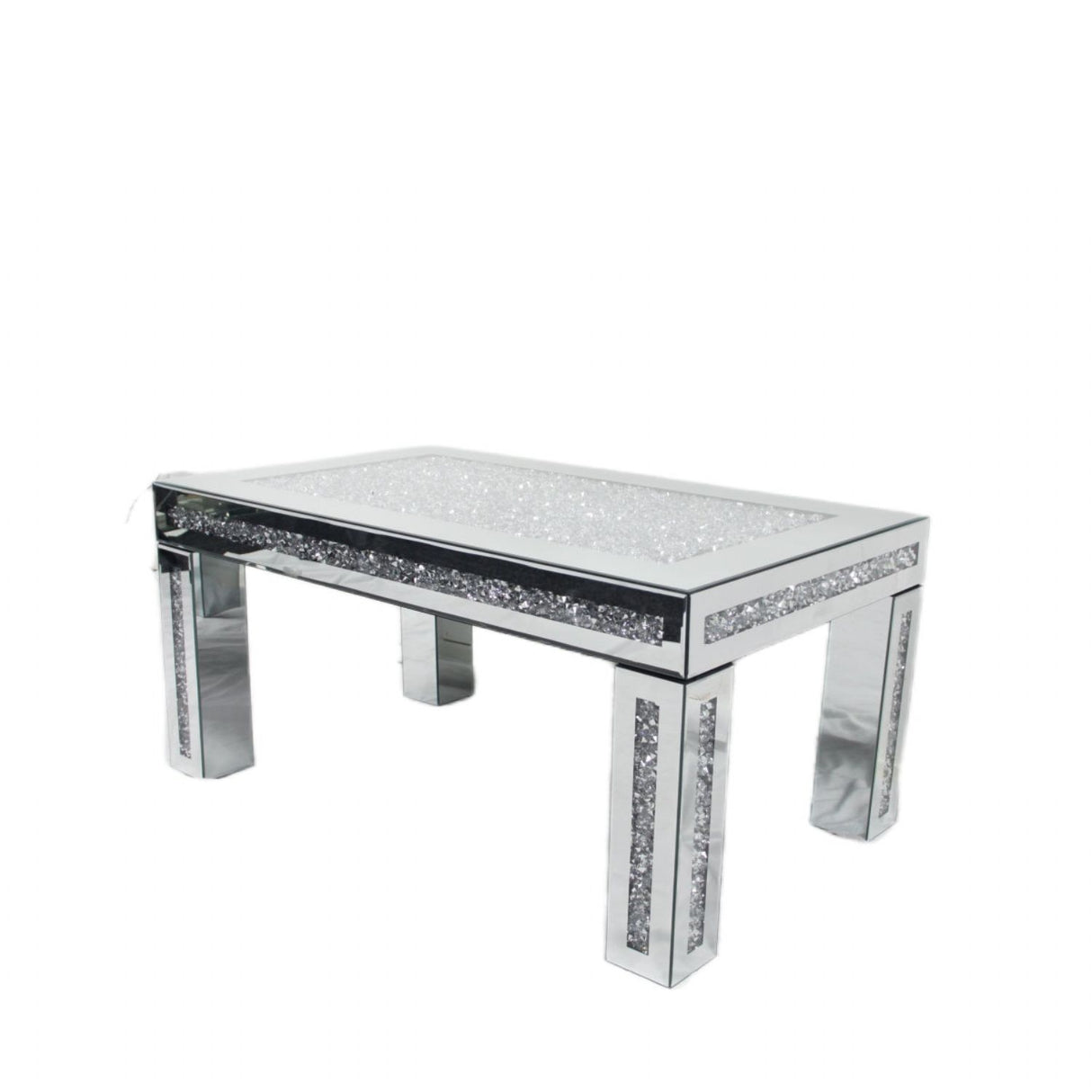 Silver Mirrored Crush Diamond Coffee Table with Glass Top