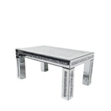 Silver Mirrored Crush Diamond Coffee Table with Glass Top