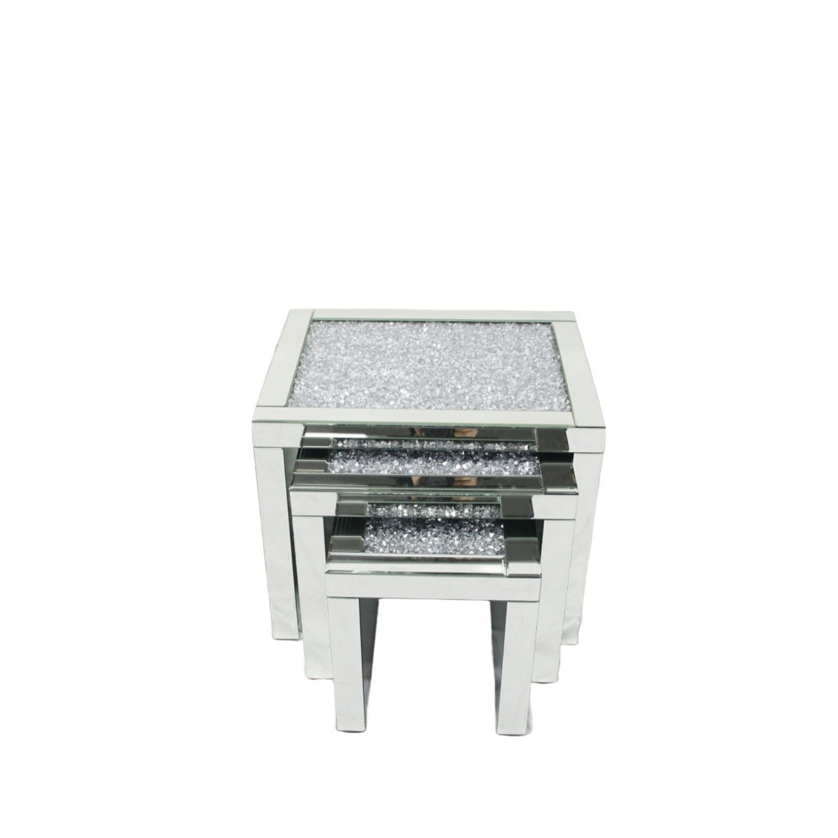 Mirrored Nest of 3 Tables with Crushed Crystal Tops