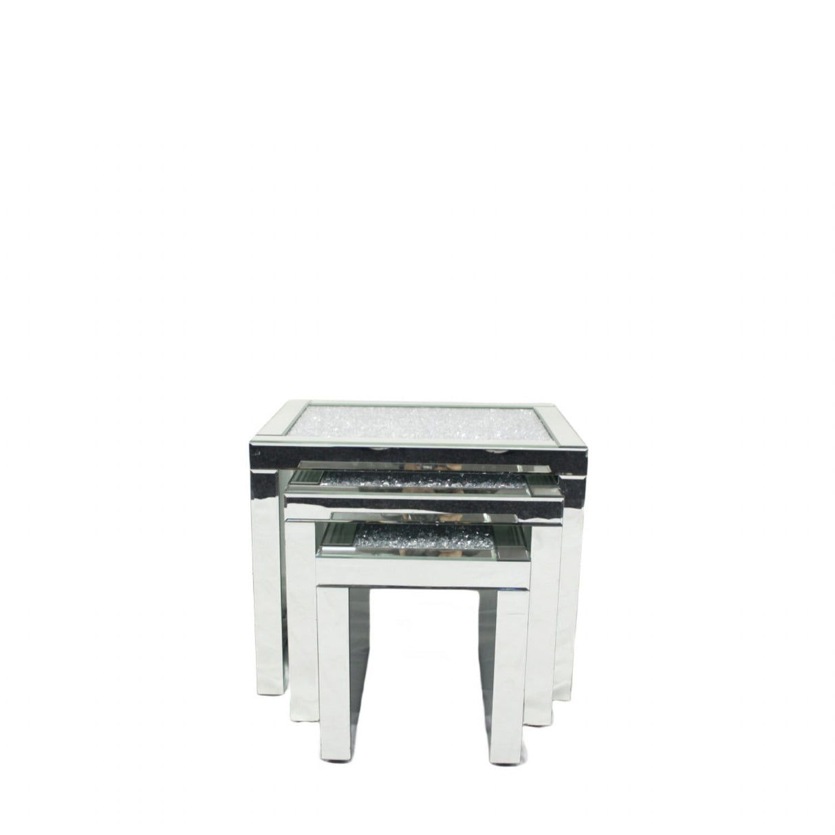 Mirrored Nest of 3 Tables with Crushed Crystal Tops
