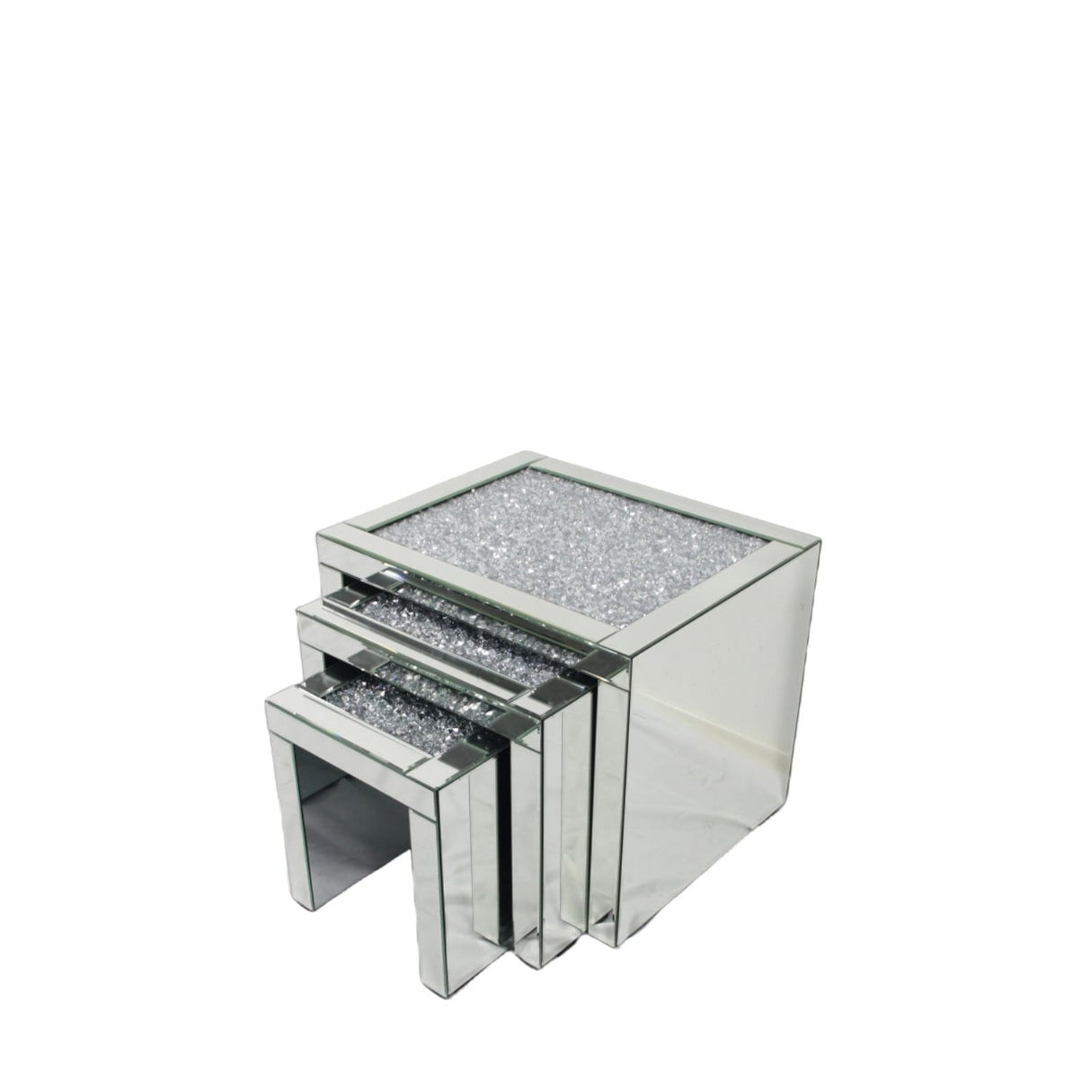 Mirrored Nest of 3 Tables with Crushed Crystal Tops