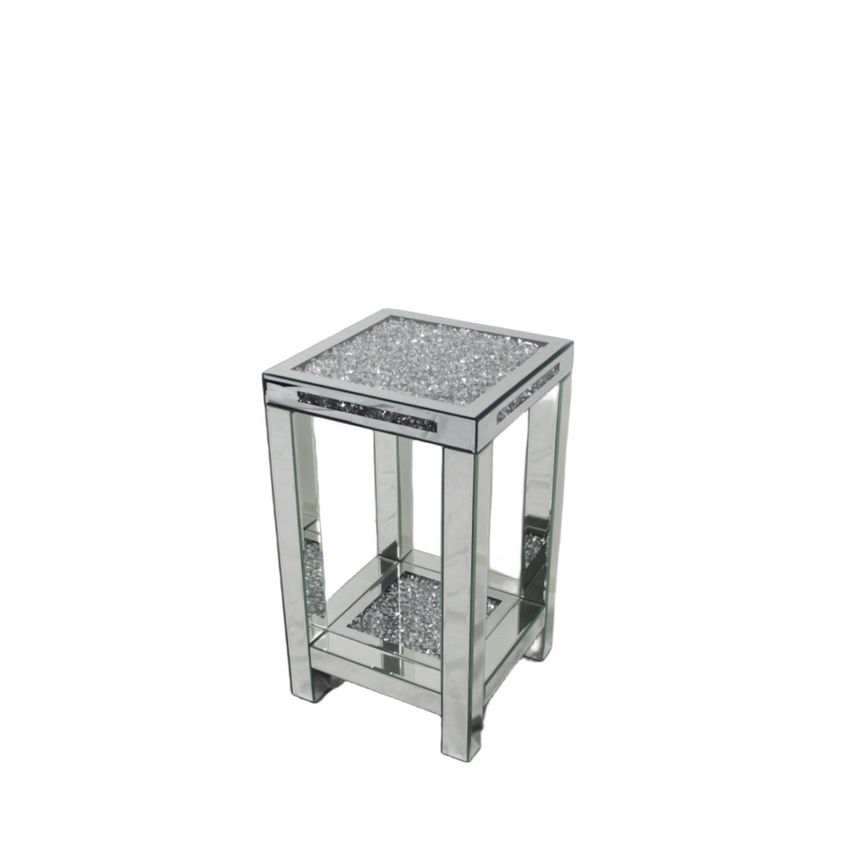 Mirrored Pedestal Side Table with Crushed Diamond Detailing