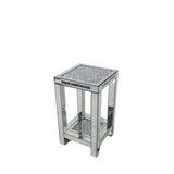 Mirrored Pedestal Side Table with Crushed Diamond Detailing