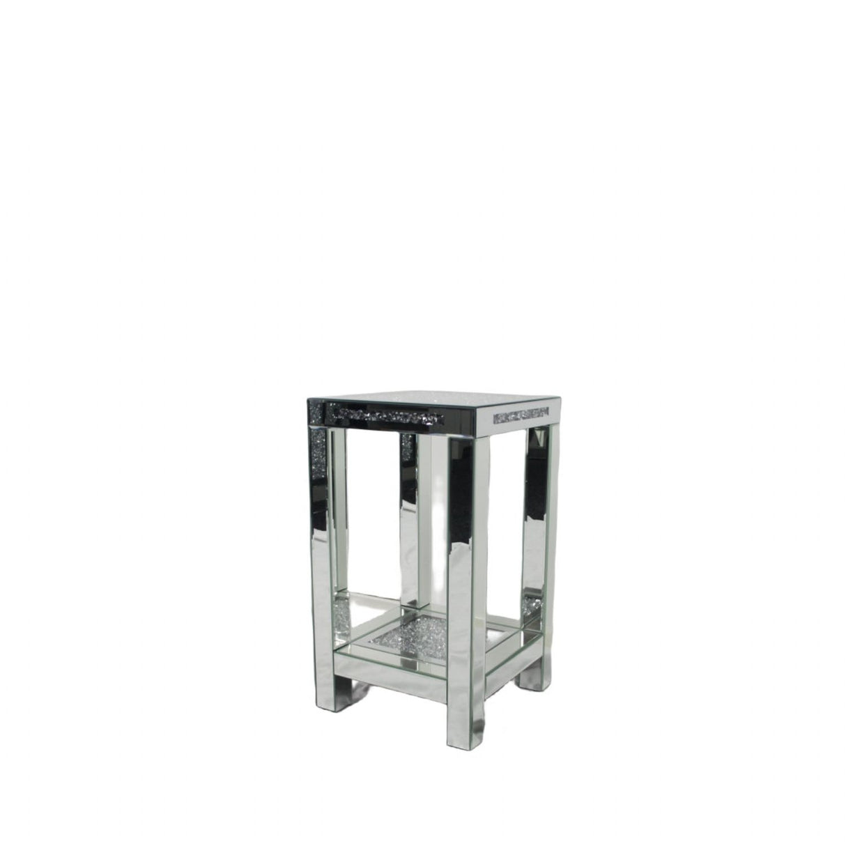 Mirrored Pedestal Side Table with Crushed Diamond Detailing