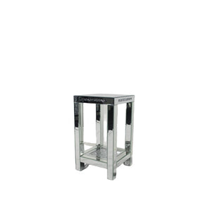 Mirrored Pedestal Side Table with Crushed Diamond Detailing