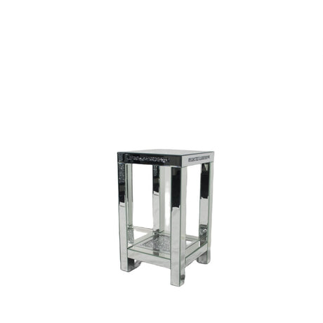 Mirrored Pedestal Side Table with Crushed Diamond Detailing