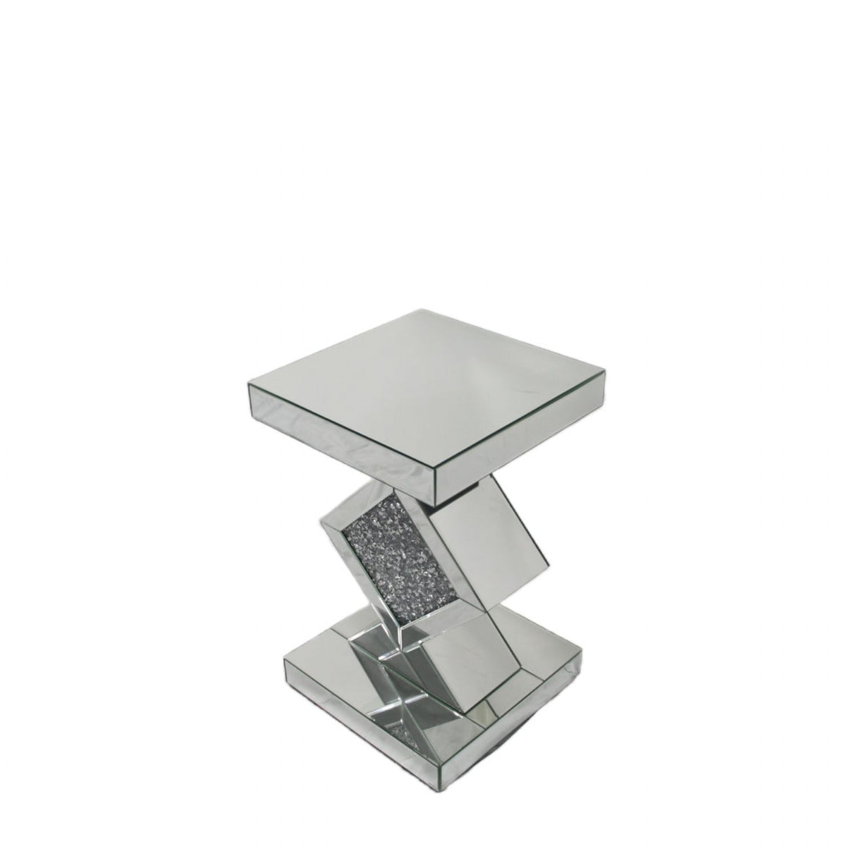 Mirrored Diamond Accent Pedestal Side Table with Crushed Crystal Centre