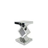 Mirrored Diamond Accent Pedestal Side Table with Crushed Crystal Centre