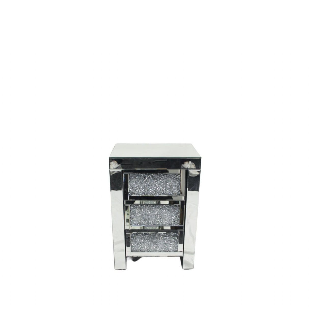 Mirrored Silver Crystal Effect 3 Drawer Bedside Cabinet