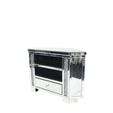 Mirrored Corner TV Unit with Crushed Crystal Side Panels and Storage Drawer
