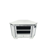 Mirrored Corner TV Unit with Crushed Crystal Side Panels and Storage Drawer