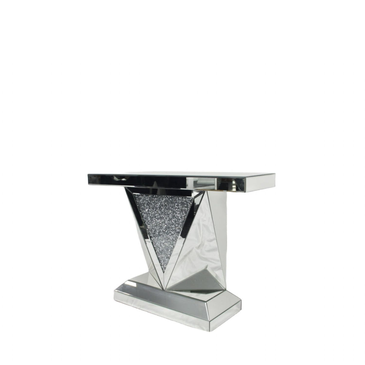 Mirrored V Design Console Table with Crushed Diamond Centre Panel