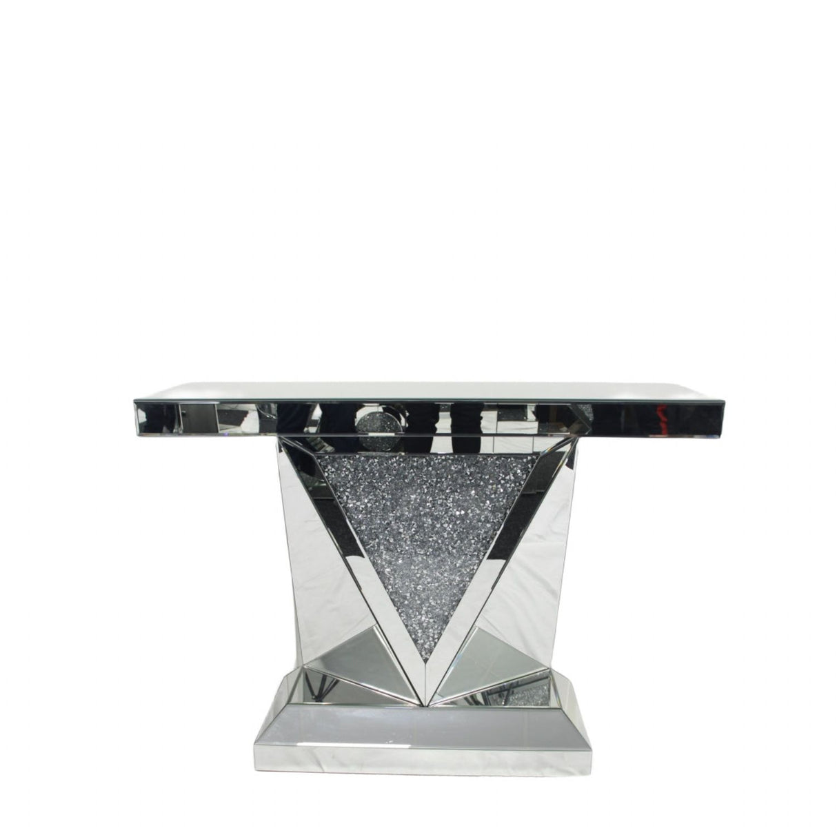 Mirrored V Design Console Table with Crushed Diamond Centre Panel