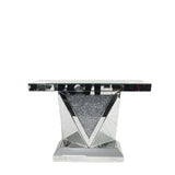 Mirrored V Design Console Table with Crushed Diamond Centre Panel