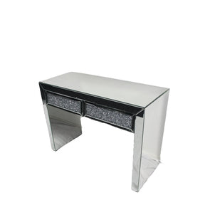 Silver Mirrored 2 Drawer Dressing Table with Crush Diamond Fronts