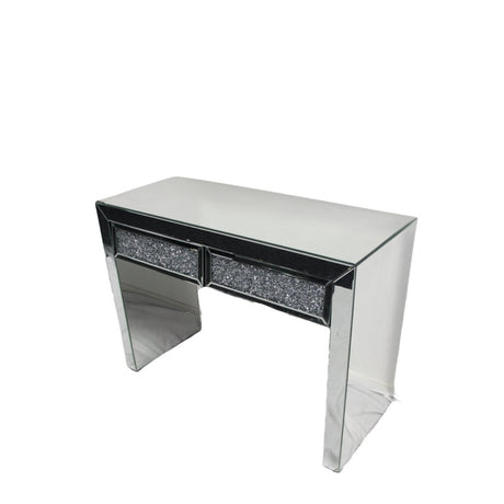 Silver Mirrored 2 Drawer Dressing Table with Crush Diamond Fronts
