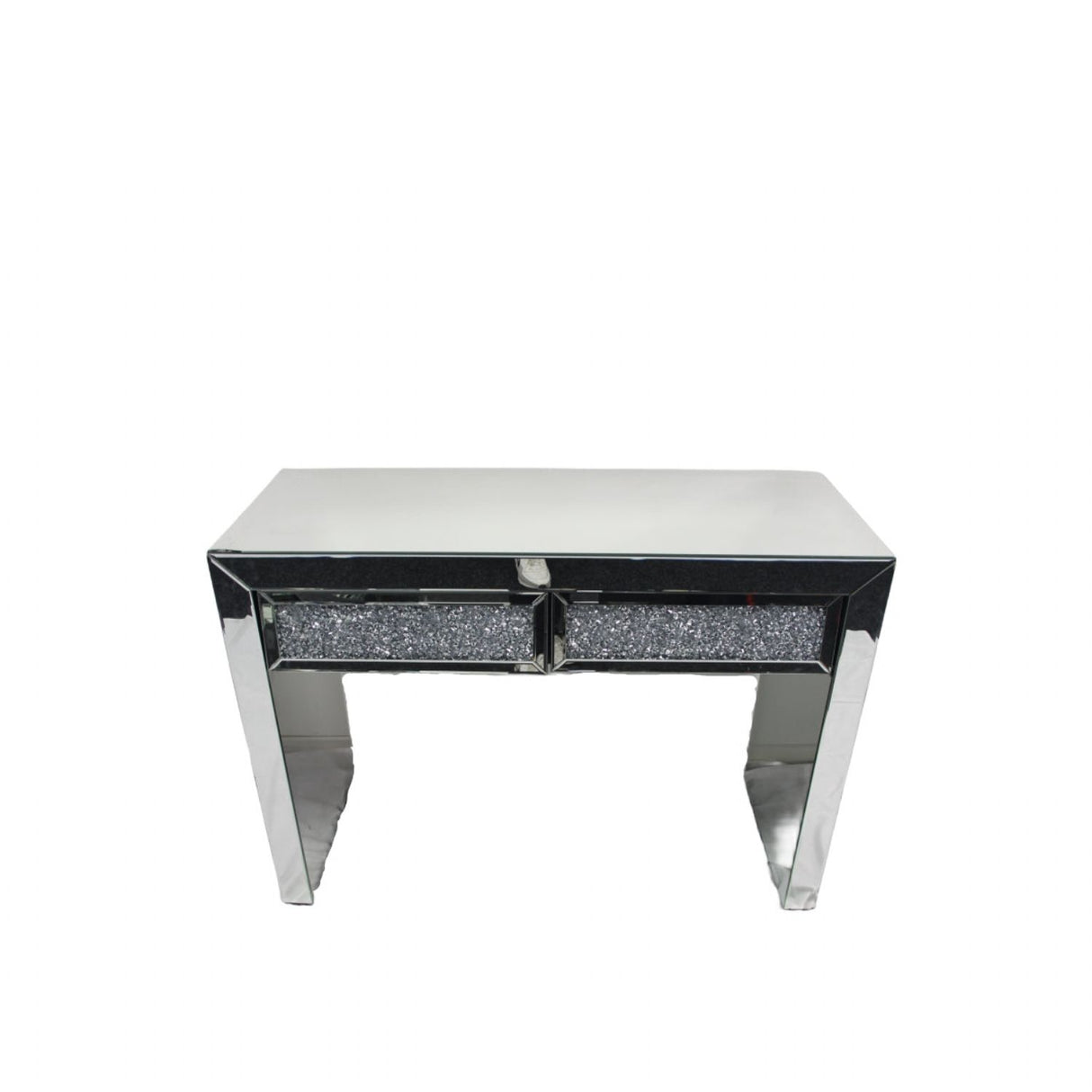 Silver Mirrored 2 Drawer Dressing Table with Crush Diamond Fronts