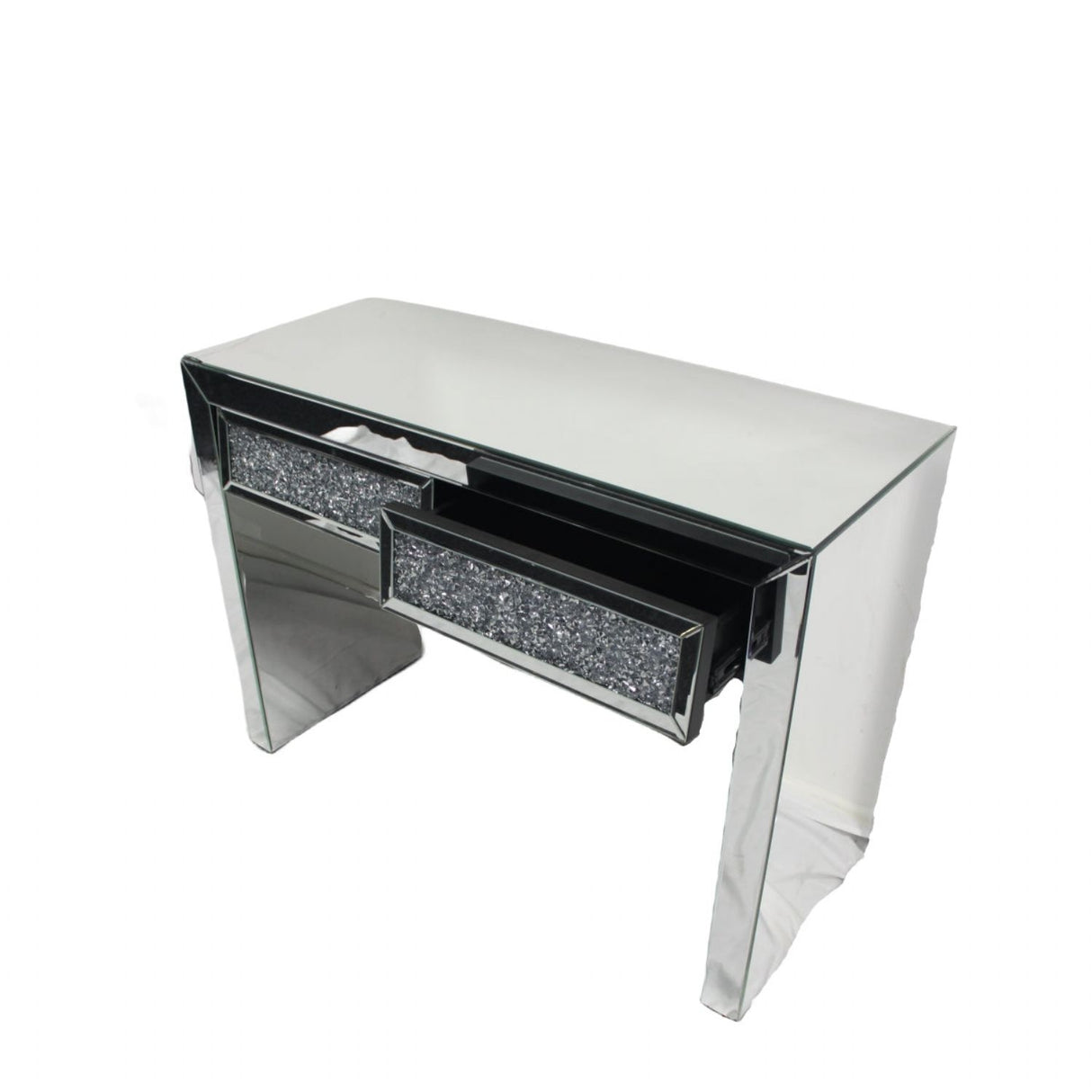 Silver Mirrored 2 Drawer Dressing Table with Crush Diamond Fronts