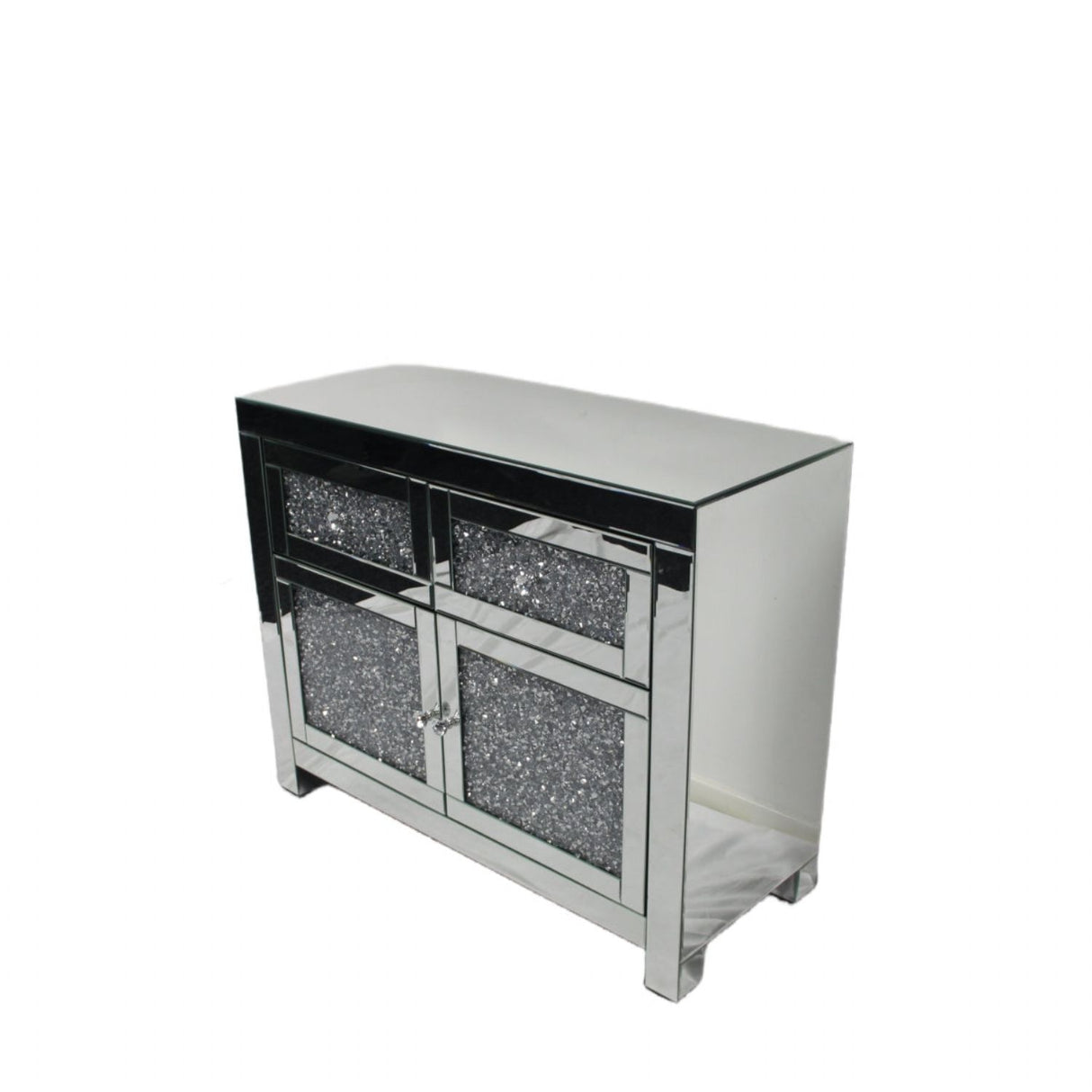 Silver Mirrored Crystal Effect 2 Door 2 Drawer Small Sideboard