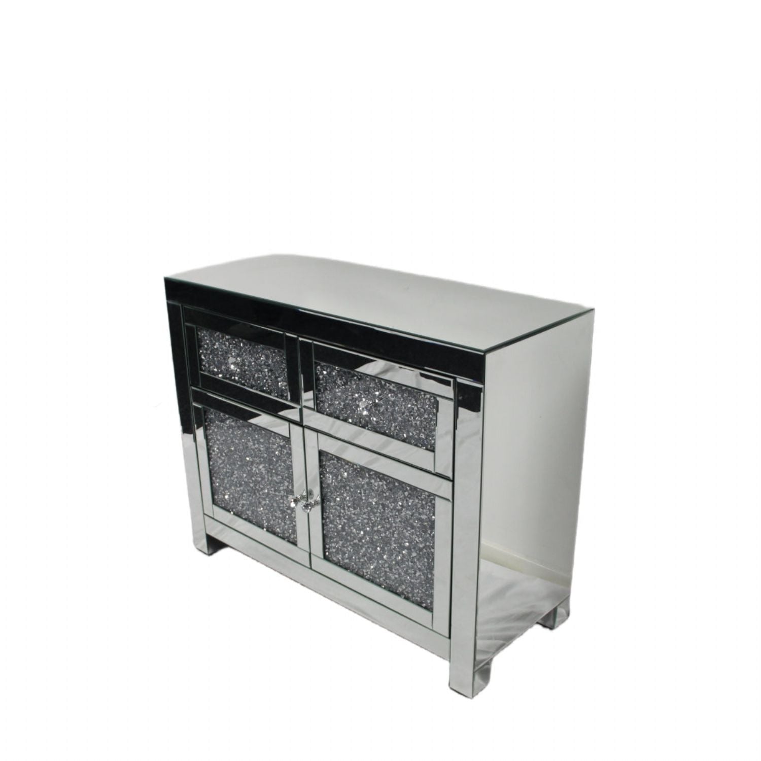 Silver Mirrored Crystal Effect 2 Door 2 Drawer Small Sideboard