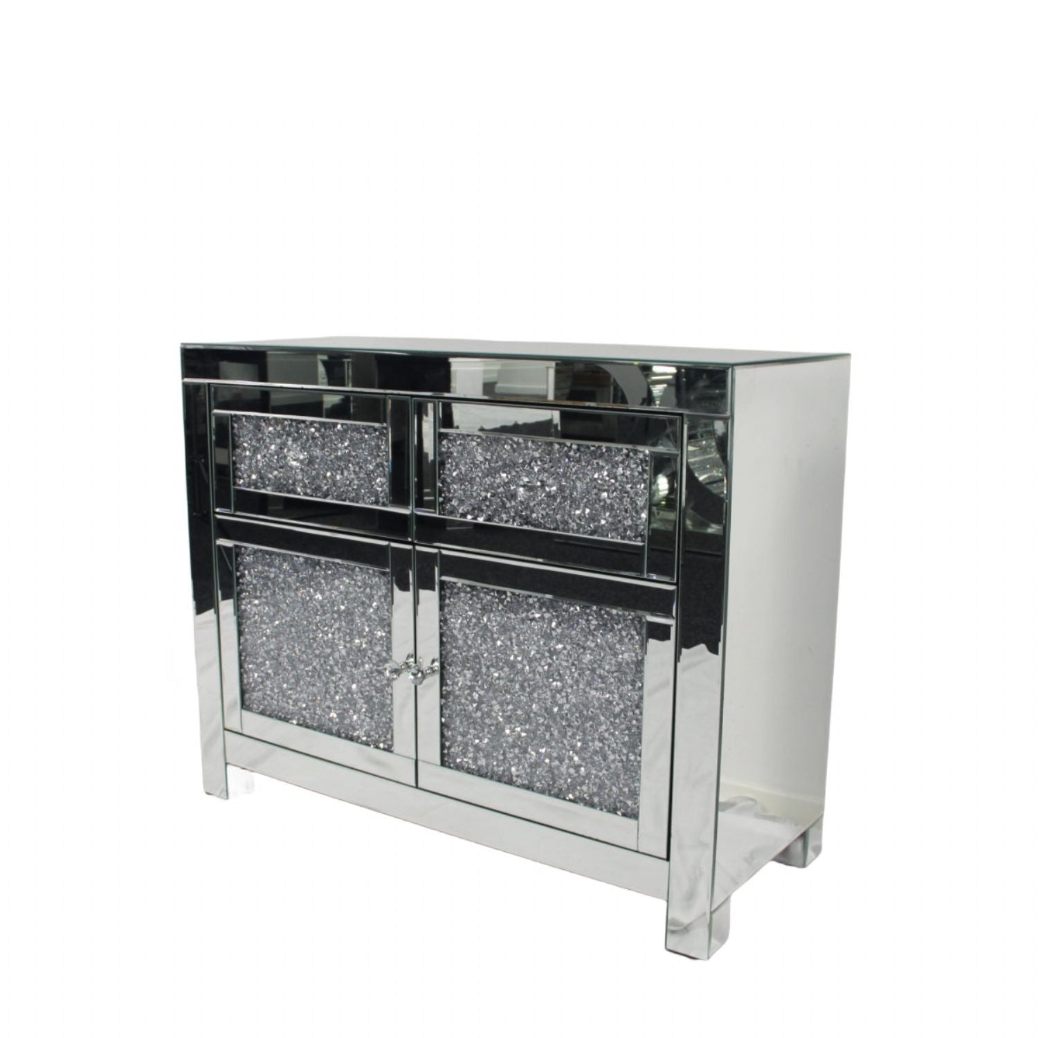 Silver Mirrored Crystal Effect 2 Door 2 Drawer Small Sideboard