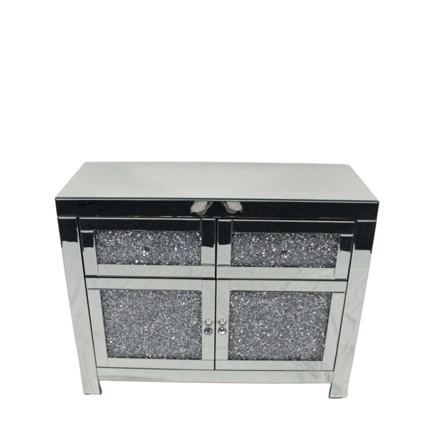 Silver Mirrored Crystal Effect 2 Door 2 Drawer Small Sideboard