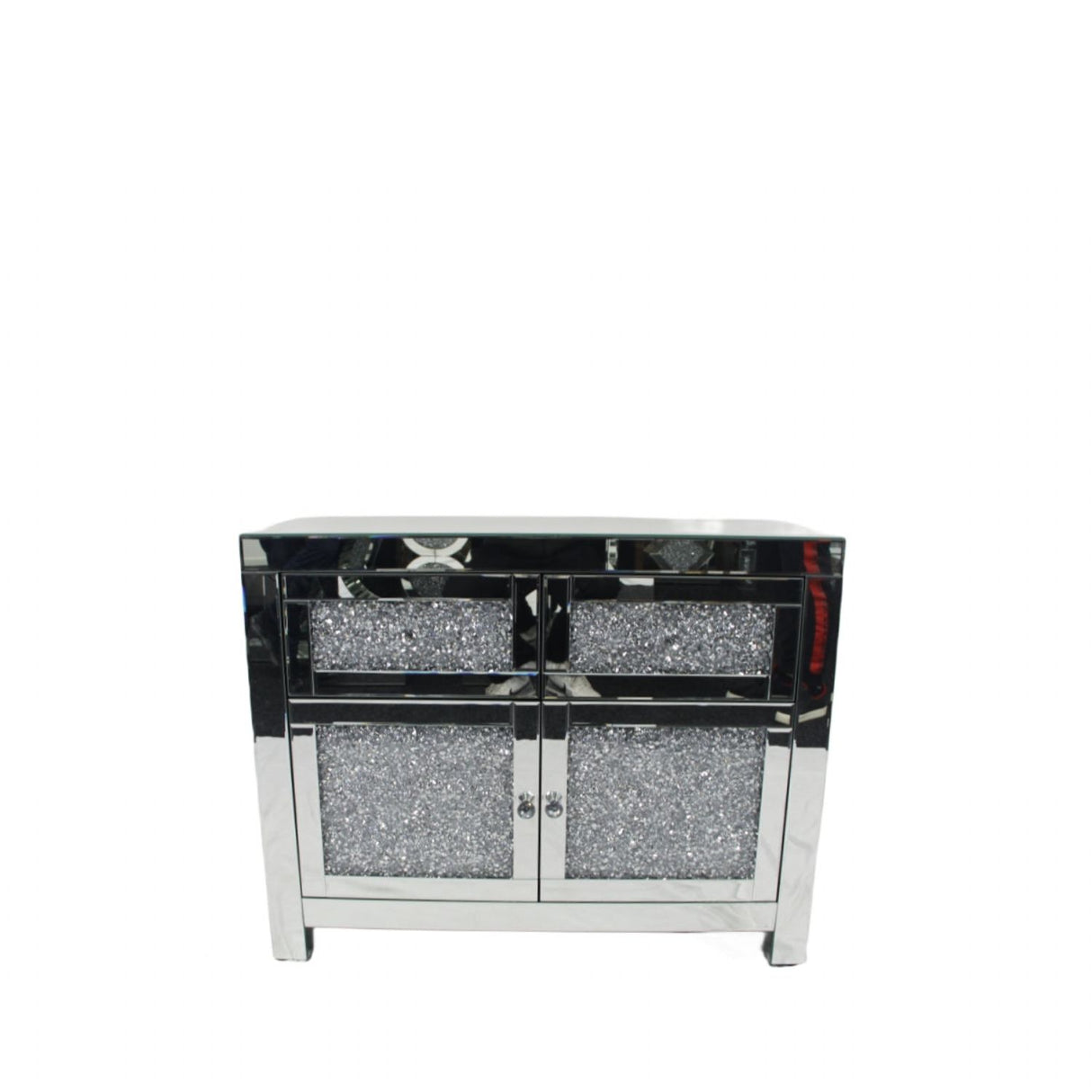 Silver Mirrored Crystal Effect 2 Door 2 Drawer Small Sideboard