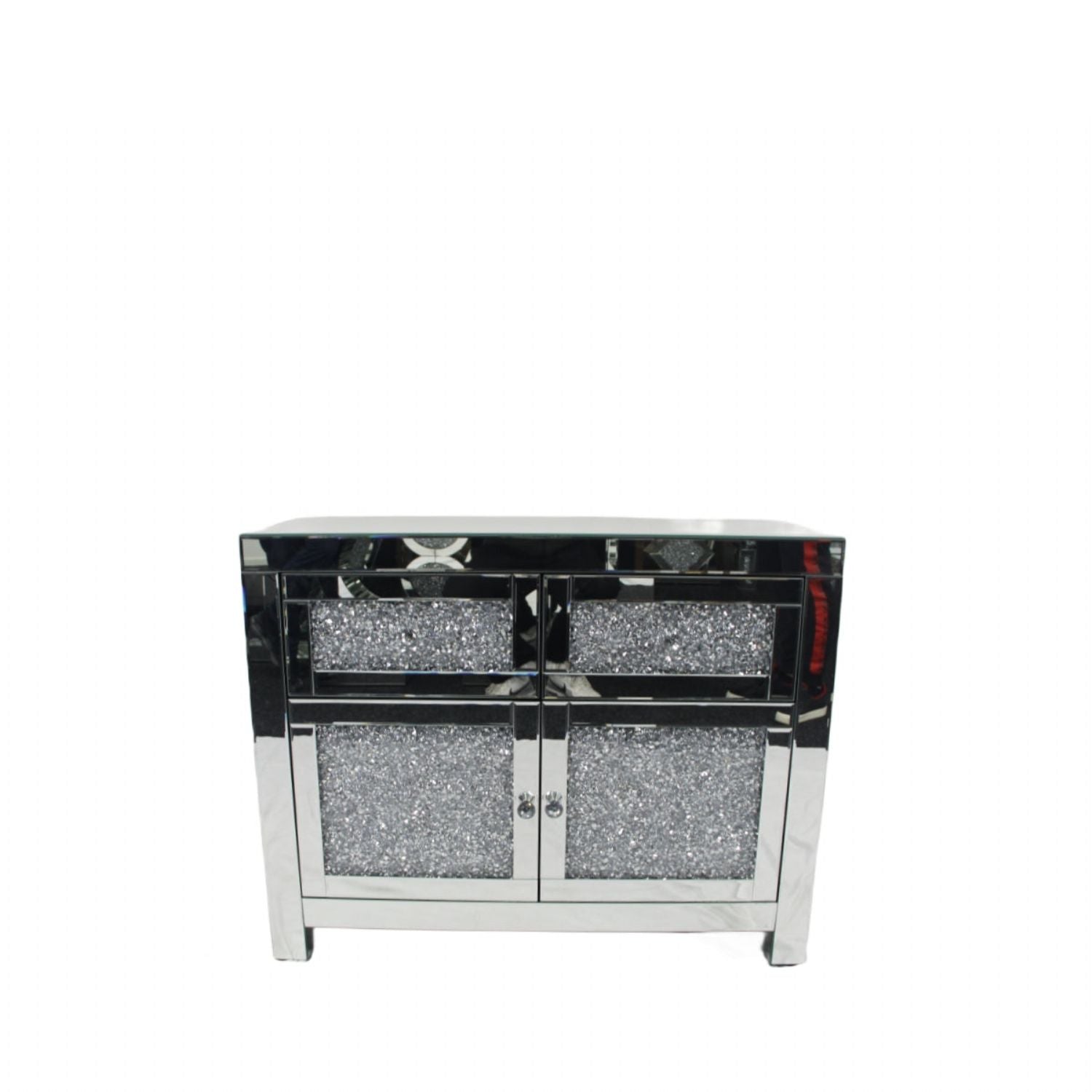 Silver Mirrored Crystal Effect 2 Door 2 Drawer Small Sideboard