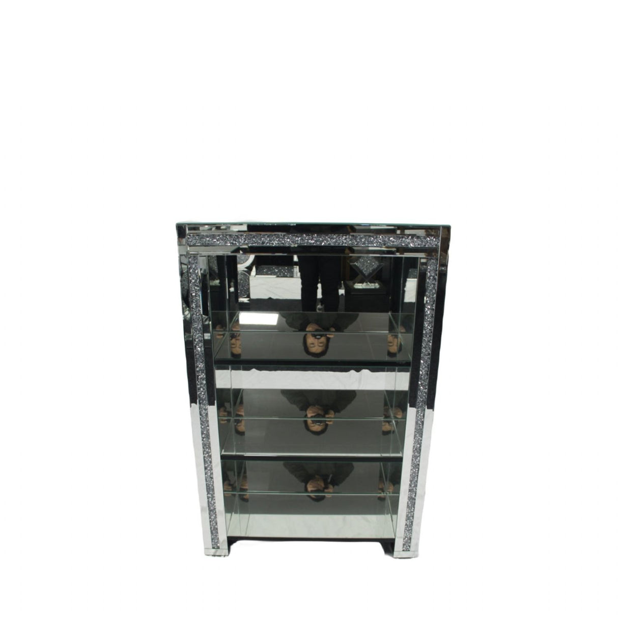 Mirrored Crushed Diamond Display Bookcase with Glass Shelves