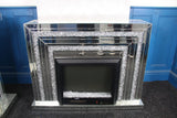 Silver Mirrored Fireplace Surround with Crystal and Colour Changing Electric Fire