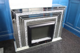 Silver Mirrored Fireplace Surround with Crystal and Colour Changing Electric Fire