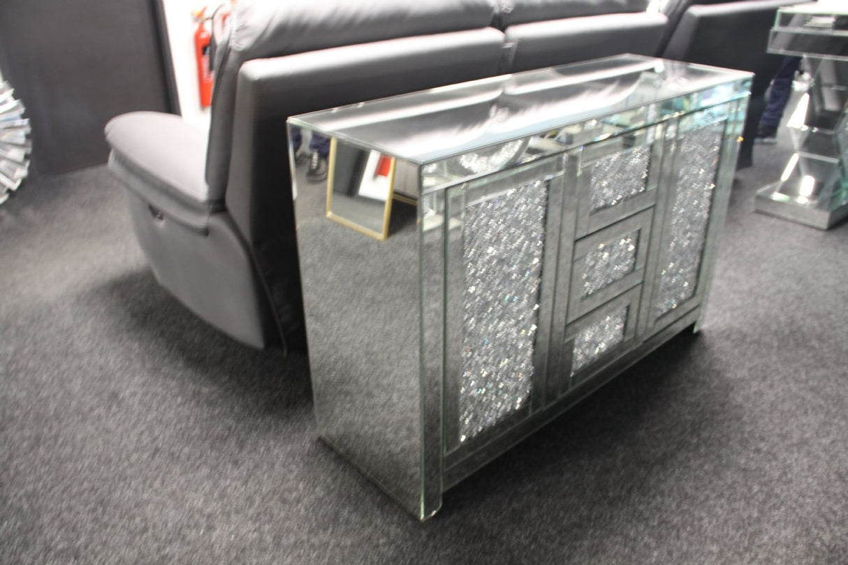 Silver Mirrored Crystal Effect 2 Door 3 Drawer Large Sideboard