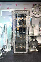 Mirrored High Display Bookcase with Crushed Crystal Frame and Glass Shelves