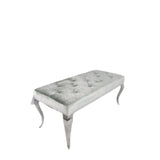 Luxury Silver Grey Shimmer Velvet Bench with Chrome Legs 160cm