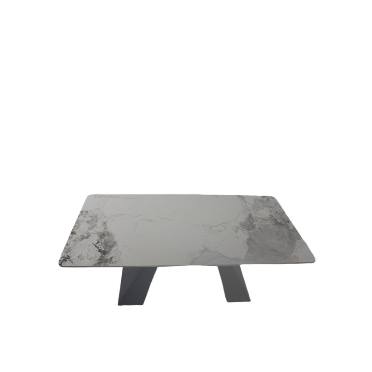 Modern White Ceramic Coffee Table with Black Architectural Legs