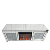 Silver Mirrored TV Unit with Crystal Door Panels and Built In Electric Heater