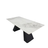 Modern White Marble Effect Ceramic 6 Seater Rectangular Dining Table with Black Angular Legs