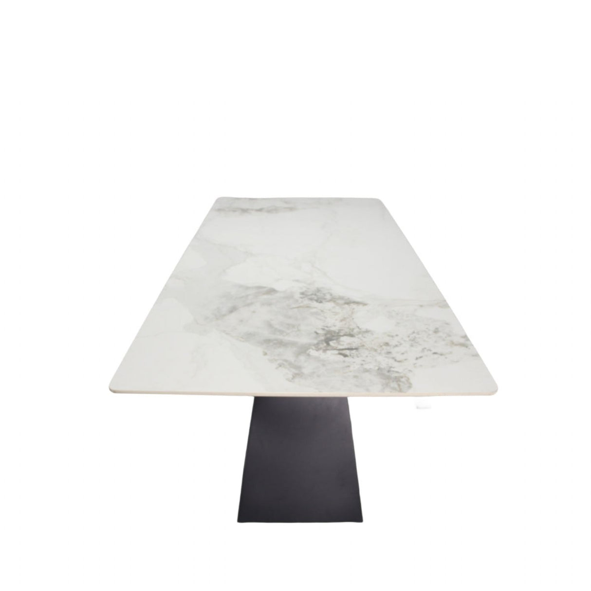 Luxury White Marble Effect Ceramic Extending Dining Table with Black Pedestal Legs