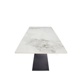 Modern White Marble Effect Ceramic 6 Seater Rectangular Dining Table with Black Angular Legs
